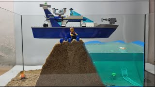 Lego ship on sand Dam-brich - sinking Lego Ship - Tsunami