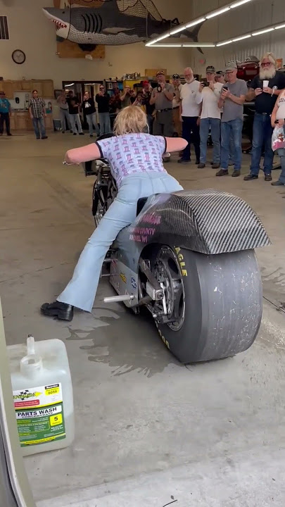 Girl burnout on her drag bike