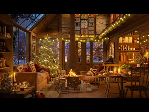 Cozy Christmas Coffee Cabin in Winter Night Ambience with Smooth Jazz Music for Study and Sleep