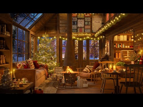 Cozy Christmas Coffee Cabin in Winter Night Ambience with Smooth Jazz Music for Study and Sleep