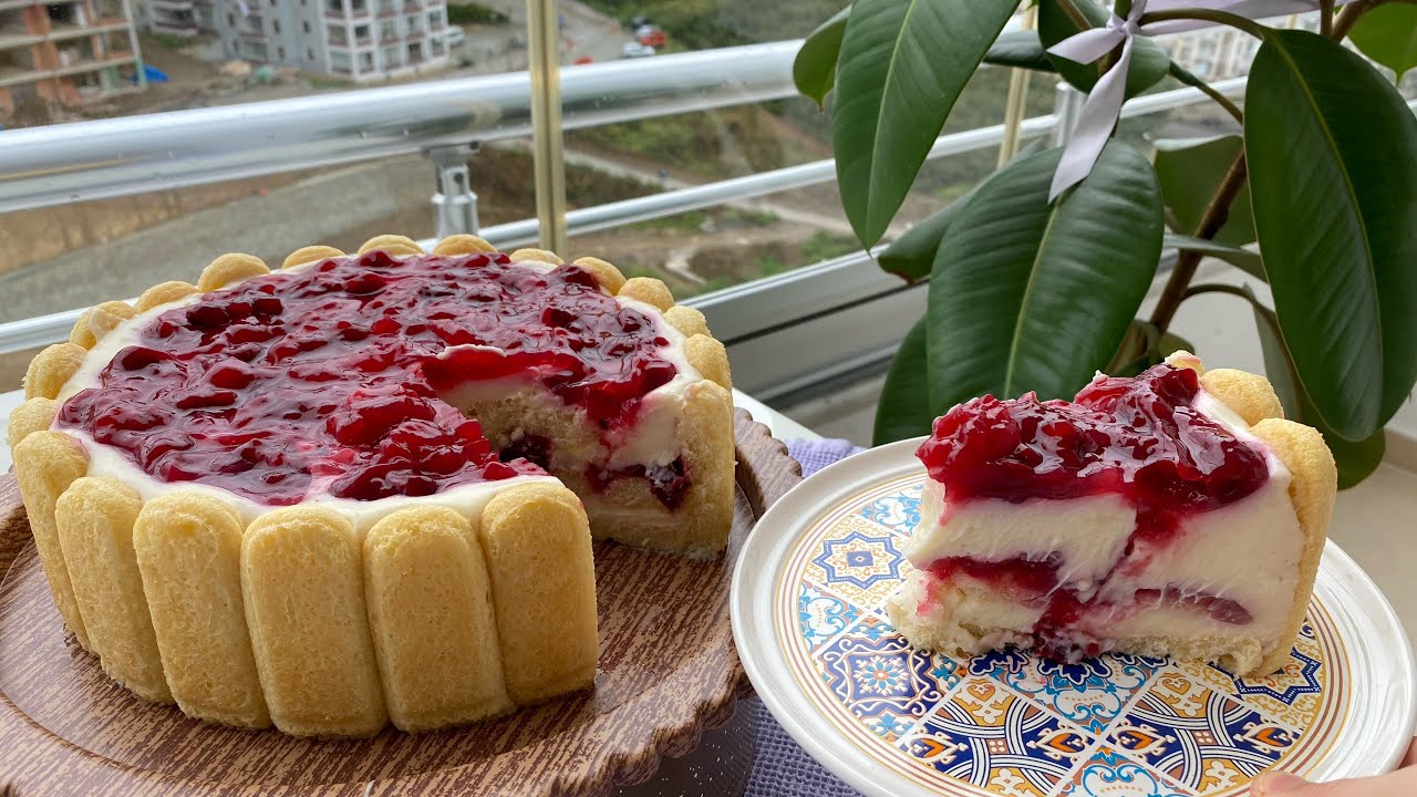 Kedi dilli pasta// Kral tacı pastası// Vişneli kremalı pasta tarifi// Fırınsız tatlı