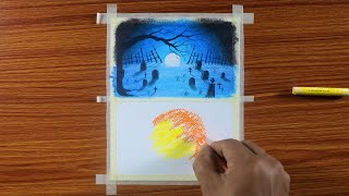 Spooky Halloween   Night Scenery / Drawing with Oil Pastels / Step by Step