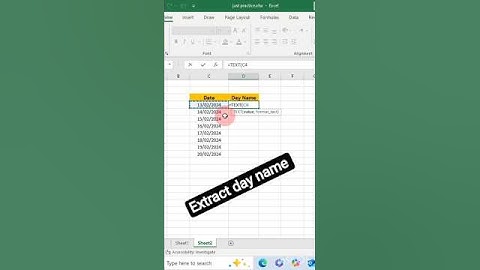 Extract day and month name from date in excel #excel