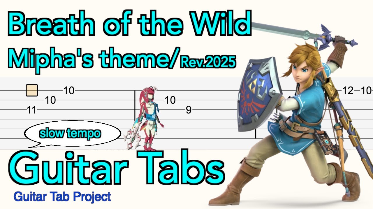 Breath of the Wild - Mipha's Theme ミファーのテーマ | Revised Solo Guitar (Fingerstyle) Tab | Slow Tempo
