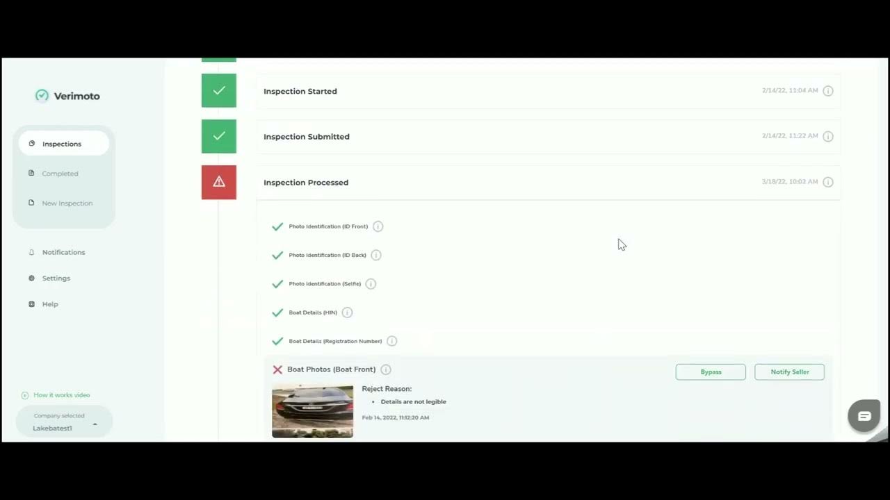 Verimoto View rejected images and notify vendor in new Broker Portal
