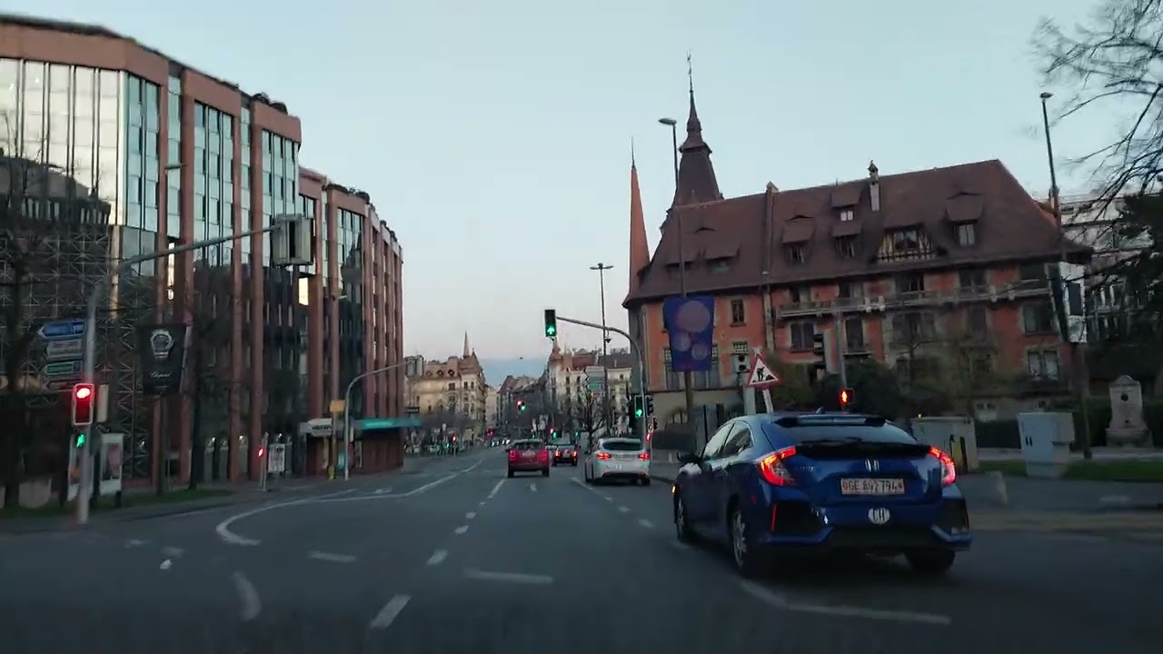 Geneva Car drive in the morning (4k)