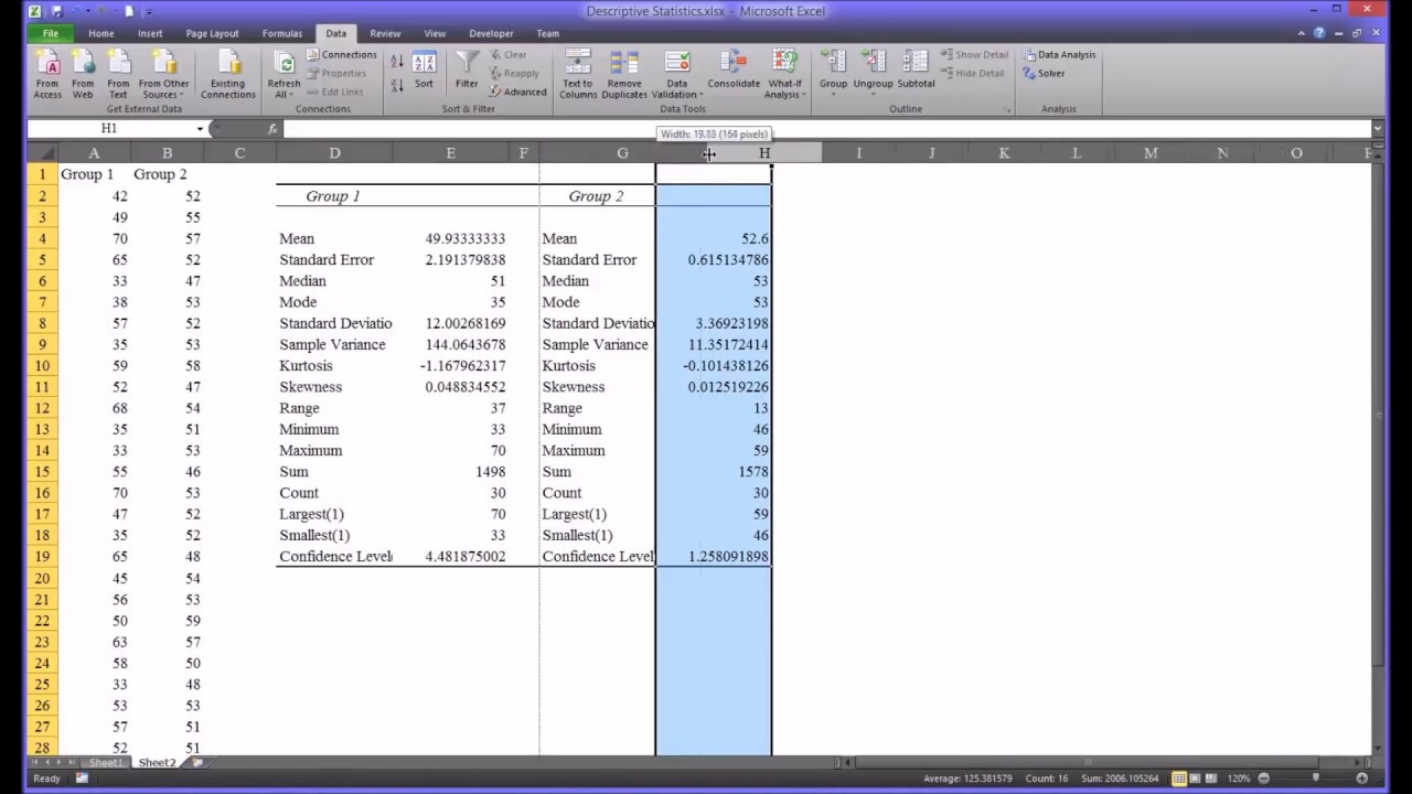 Calculating Descriptive Statistics Using Excel