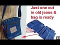 DIY old jean into multi pocket sling bag-old jeans into shopping bag #shorts 