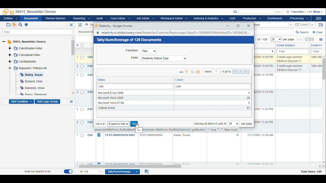 Ricoh Relativity Review:  Mass Tally / Sum / Average