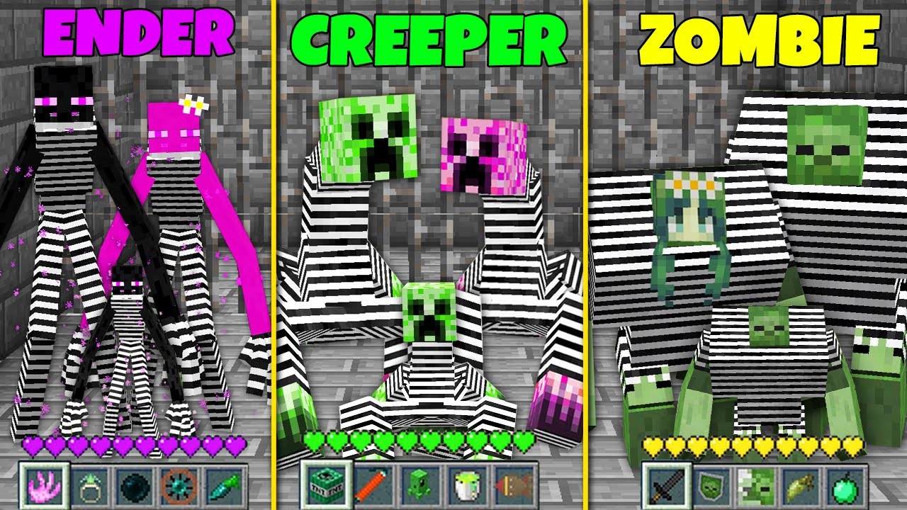 Minecraft HOW to play PRISON MUTANT FAMILY ZOMBIE ENDERMAN CREEPER ...