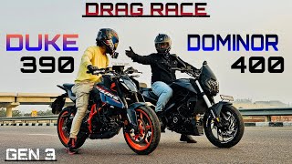 DUKE 390 GEN3 vs DOMINAR 400 DRAG RACE🔥| amazing drag😍