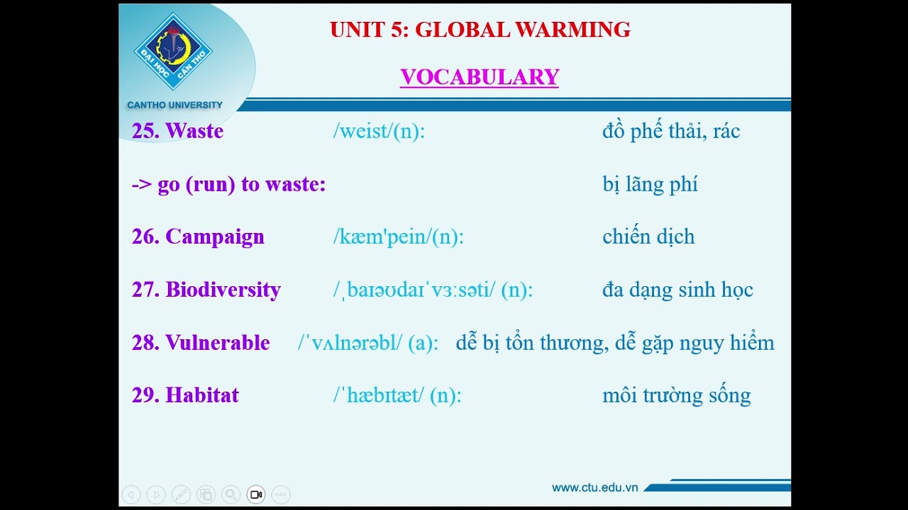 VOC - GRAMMAR - UNIT 5 - GLOBAL WARMING-  GRADE 11- GLOBAL SUCCESS