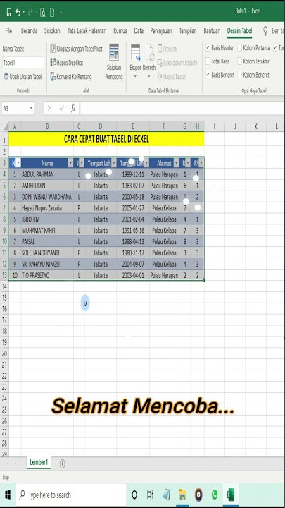Cara cepat buat tabel di excel. #Short