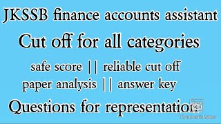 Jkssb Finance Accounts Assistant Cut Off All Categories Answer Key Wrong Questions