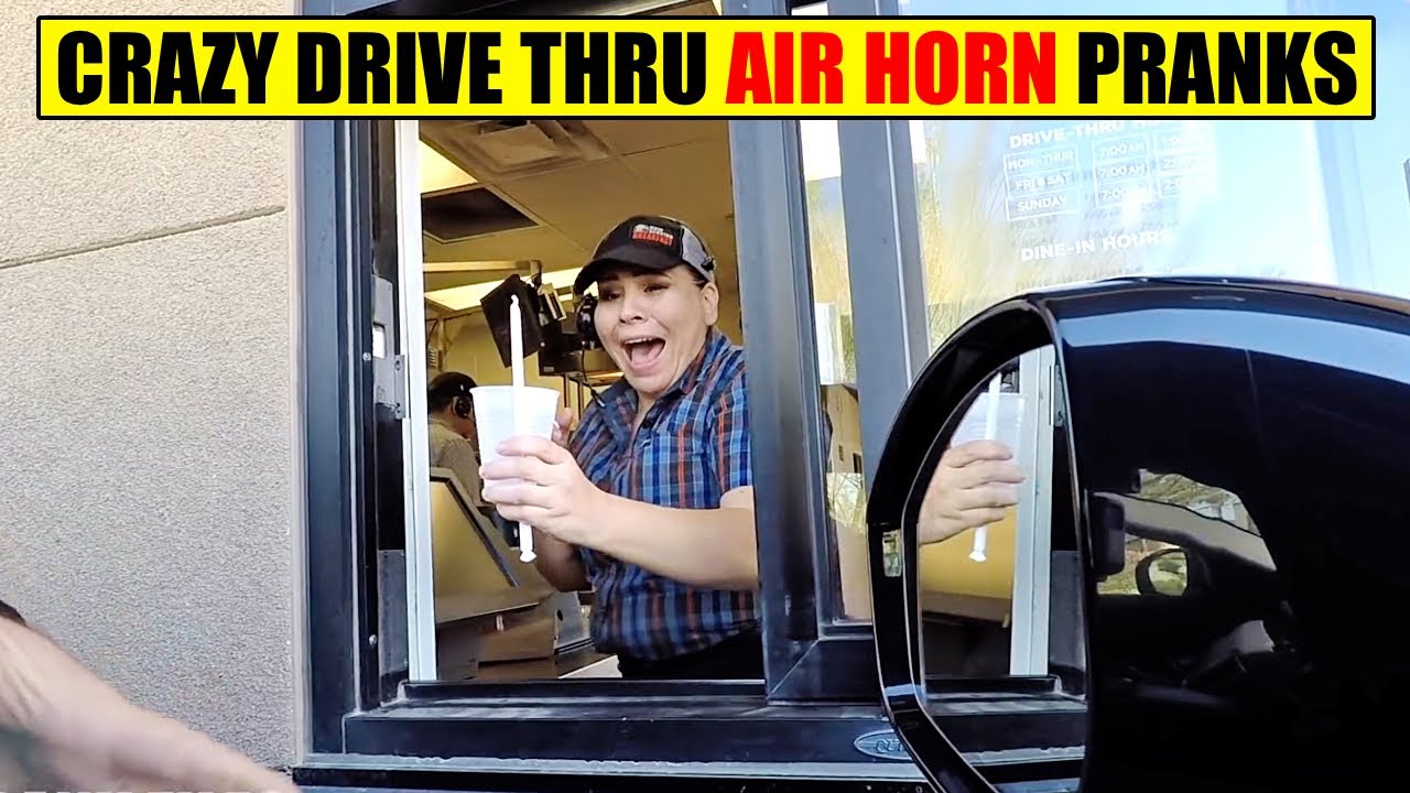 Crazy Drive Thru AIR HORN Pranks SUPER LOUD TRAIN HORN!!! YouTube
