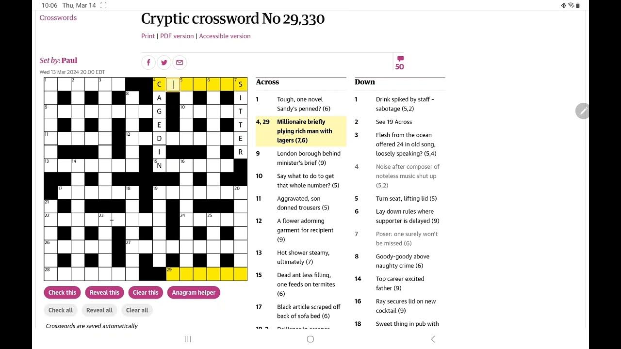 Guardian Cryptic Crossword (Thursday 14 March 2024) YouTube Guardian Cryptic Crossword (Thursday 14 March 2024) YouTube