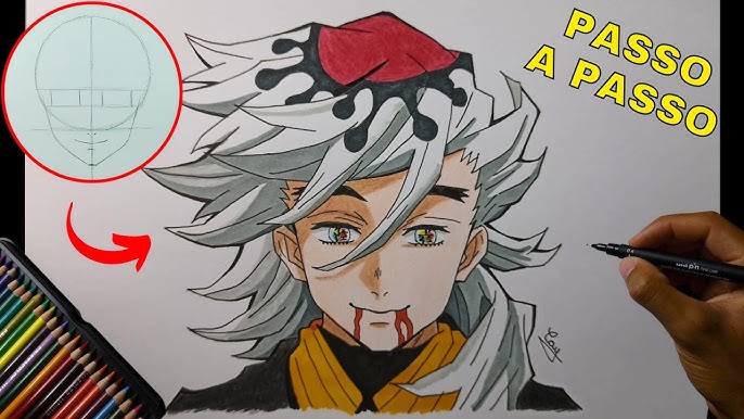 Como Desenhar Akaza (Demon Slayer) 