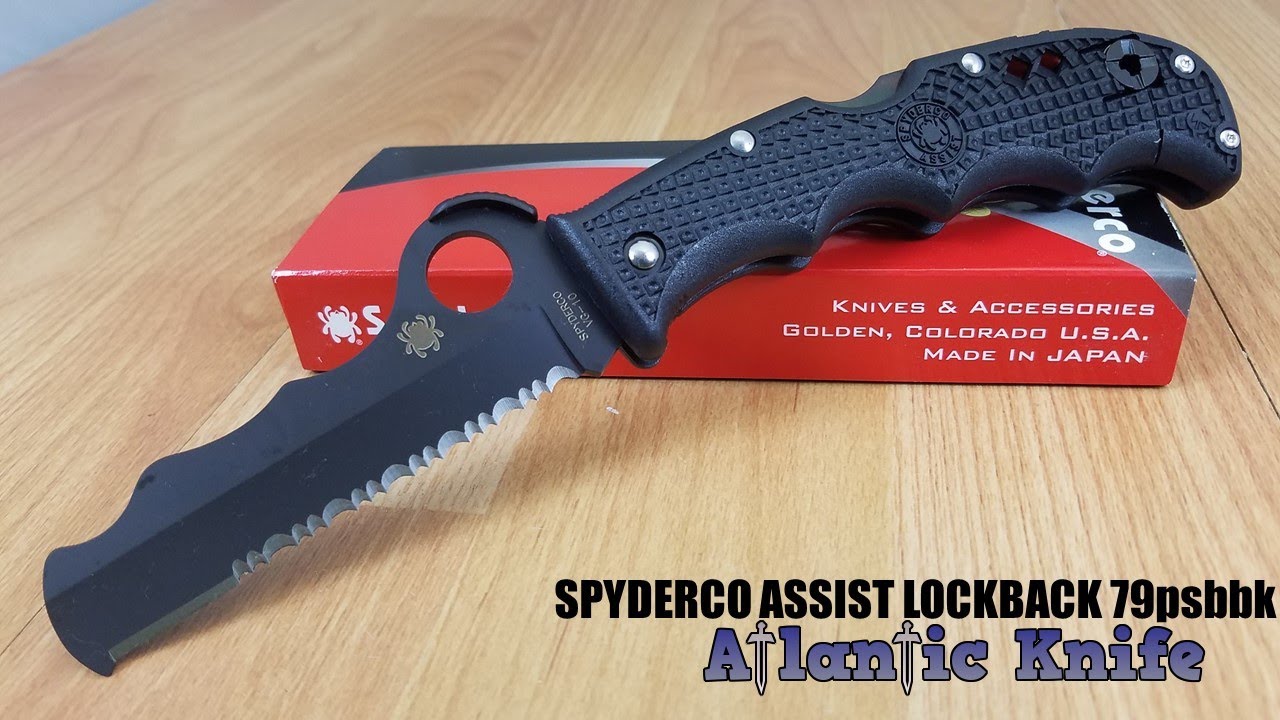 SPYDERCO ASSIST LOCKBACK BLACK FOLDING SERRATED BLADE FRN HANDLE 