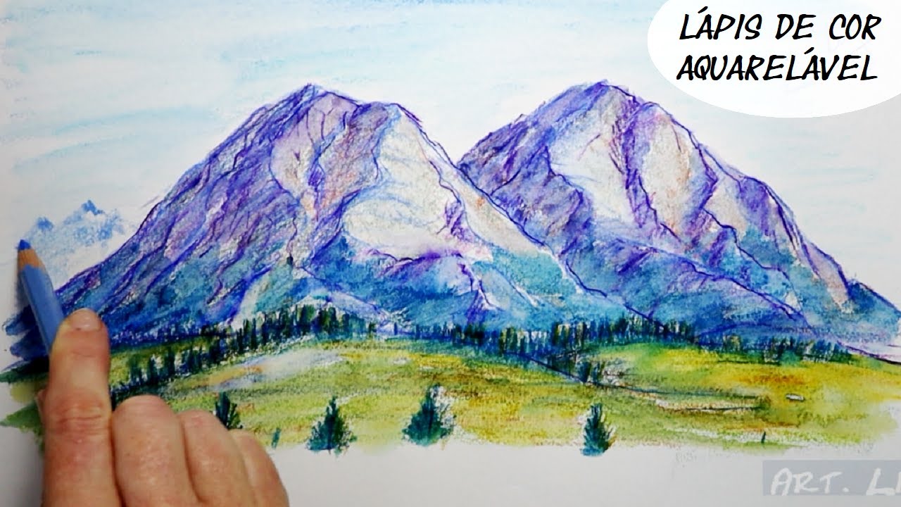 Como DESENHAR MONTANHAS de um jeito FÁCIL! Com Lápis de cor aquarelável!