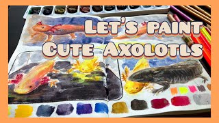 Axolotl art 💞 Mixed media sketchbook spread 🎨