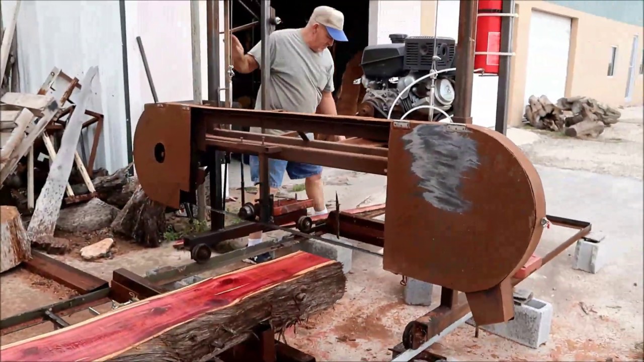 Frankenstein Homemade Sawmill Cutting Cedar Log Slabs into gold - YouTube