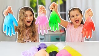 3 COLORS OF GLUE SLIME GLOVES CHALLENGE!!