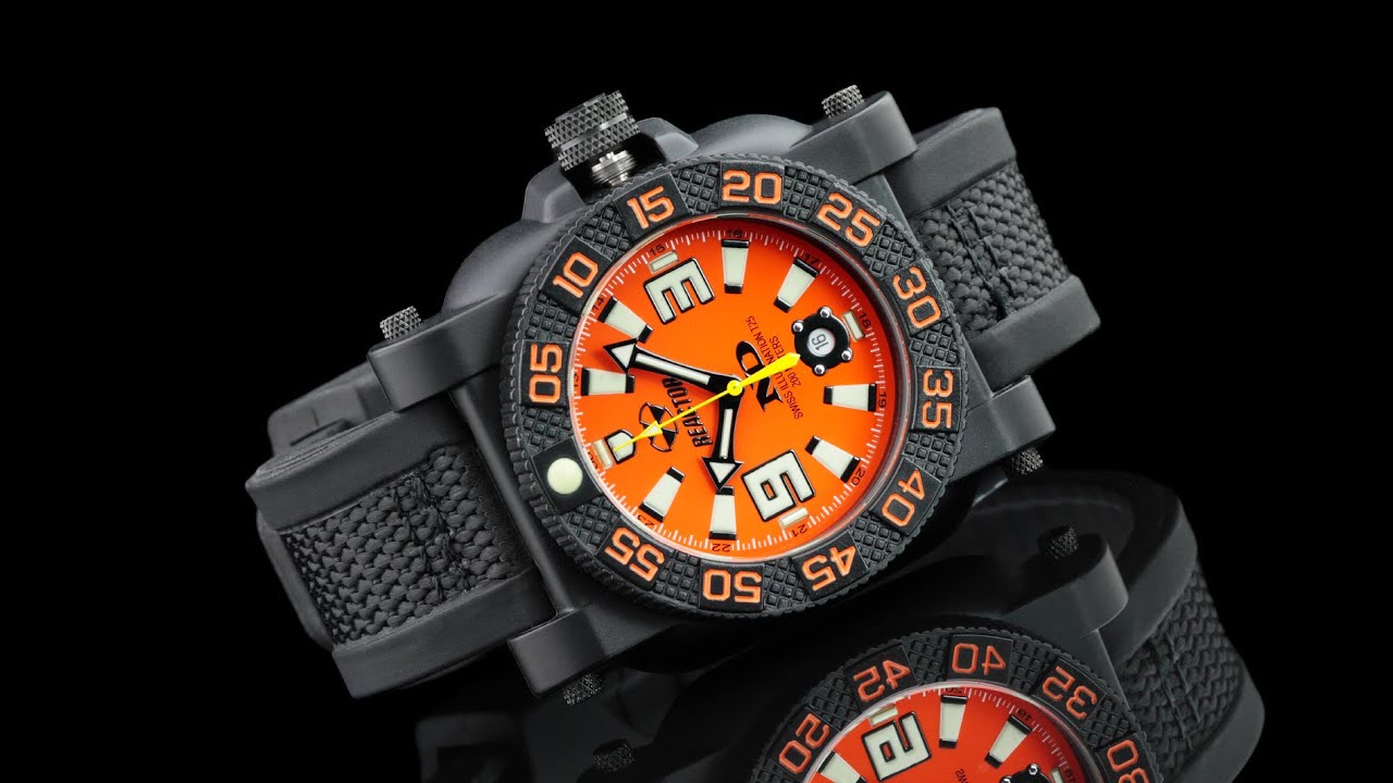 Reactor 73808 Gryphon Orange Dial Strap Watch with Never Dark Technology renato raquetes