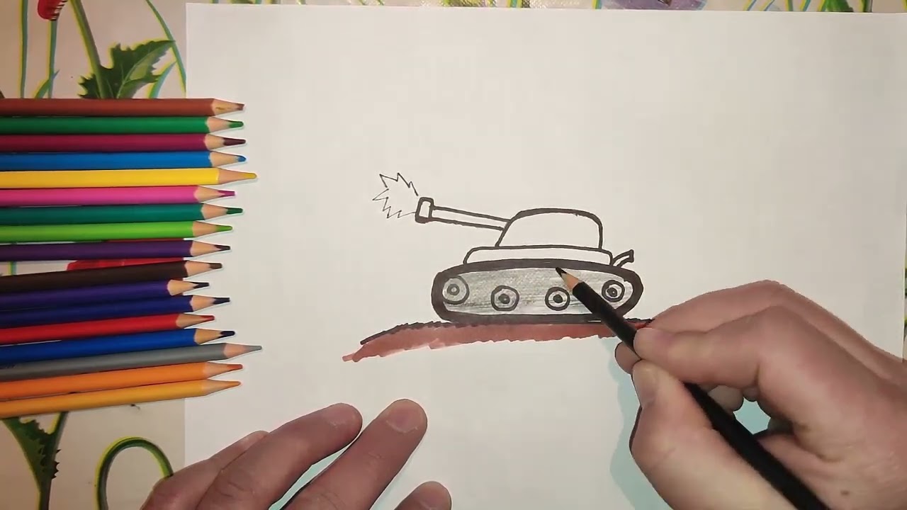 Tank drawing, drawing and coloring of a tank for kids