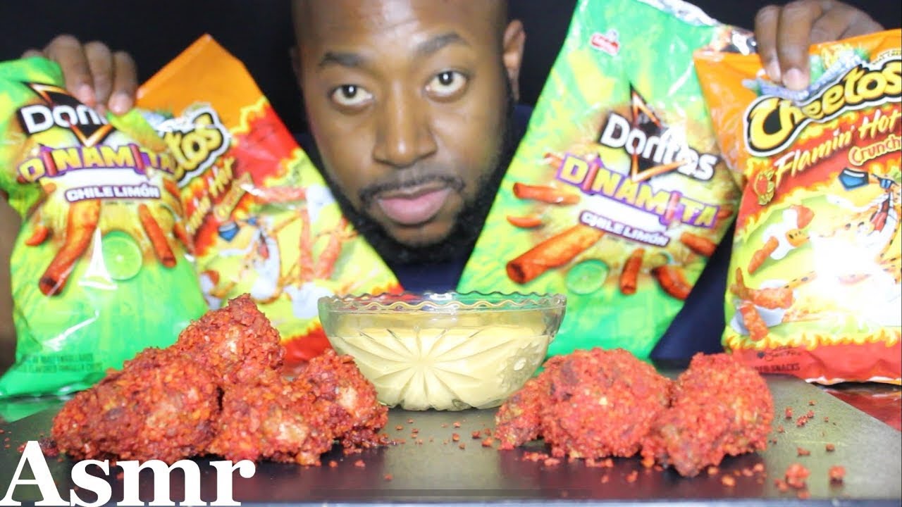 ASMR. HOT CHEETOS AND DORITOS DINAMITA HOT WING MUKBANG. (NO TALKING