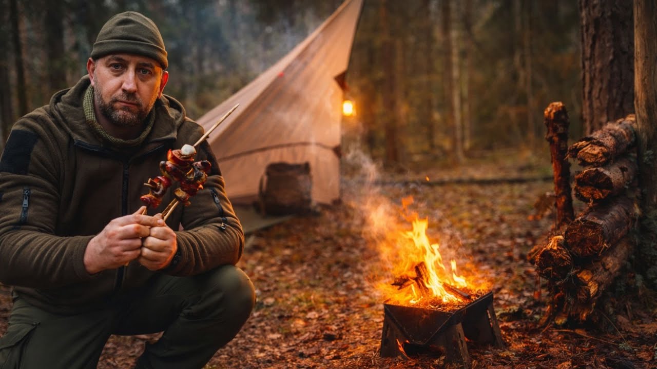 A Slow Day in the Forest | Bushcraft, Fire, Coffee and Skewers