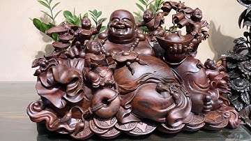 Tượng Phật Di Lặc gỗ Trắc đỏ đen cao cấp | wood carving