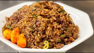 大乱闘にんにくブラザーズSPECIAL【にんにくと子羊肉の黒炒飯】super garlic lamb meat with fried rice.