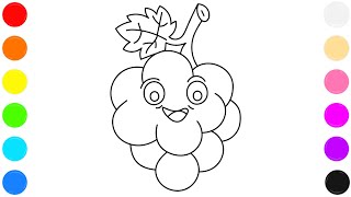 π Grapes Coloring Page for Kids | Learn Colors with Cute Grapes Drawing π¨