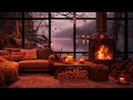 Autumn lake house ambience relaxing piano music with soft rain sounds  crackling fire sounds