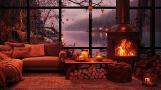 AUTUMN LAKE HOUSE AMBIENCE Relaxing Piano Music with Soft Rain Sounds & Crackling Fire Sounds screenshot 5