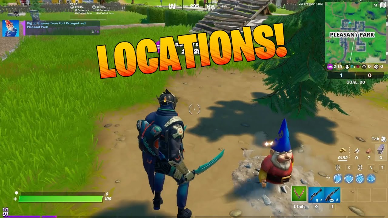 Dig Up Gnomes From Fort Crumpet And Pleasant Park Locations Fortnite Challenges Chapter 2 Season 5 Youtube