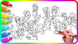 Coloring Pages EQUESTRIA GIRLS vs MY LITTLE PONY. How to color My Little Pony. Easy Drawing Tutorial