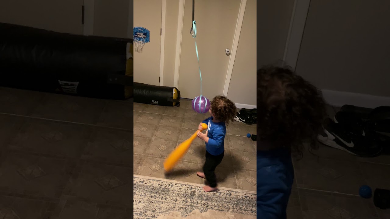 Toddler tether ball baseball play YouTube