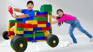 Jannie and Alex Pretend Play with Lego Ride on Car