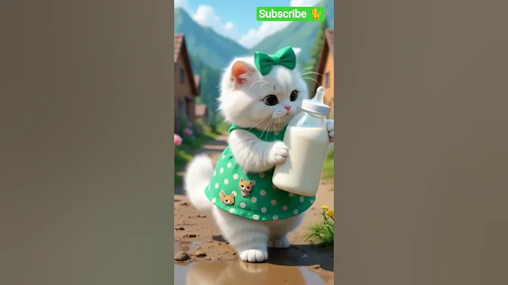 Watch the video about 🥰 Beautiful light Green Baby girls👗Cute Cat😍 Funny Dance Drinking milk kitty 111 #dudidudidam#shorts