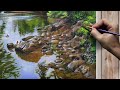 How to Paint Water and Rocks Step by Step | Easy Acrylic Painting Tutorial