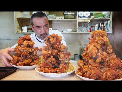 Giant Meat! Fried Chicken Mountain! デカ盛り唐揚げタワー 定食 Japanese Street Food 寅安 名古屋