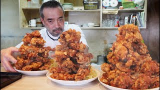 Giant Meat! Fried Chicken Mountain! デカ盛り唐揚げタワー 定食 Japanese Street Food 寅安 名古屋