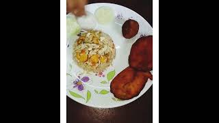 special lunch thali..chillirice,beguni,chicken chop,salad,chicken curry,fulkopir roast,doi,chatni