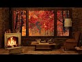 Cozy Autumn Ambience🍂Crackling Fireplace Sounds and Nature Sounds📚☕️