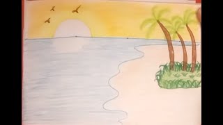 رسم منظلر طبيعى ملون بالالوان الخشبيه