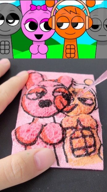 I drew a Sinner Edition But Pinki x Oren Kiss from Sprunki using Water Floating Marker #sprunki