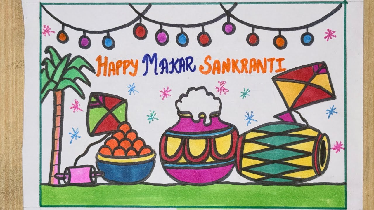 Makar Sankranti drawing easy| Happy Makar Sankranti drawing| How to draw Makar Sankranti Poster