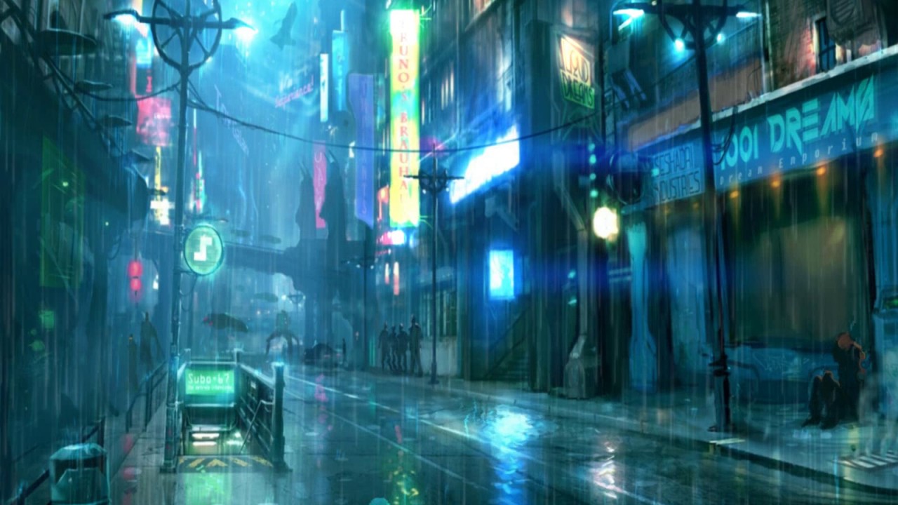 Image result for cyberpunk city photo rain