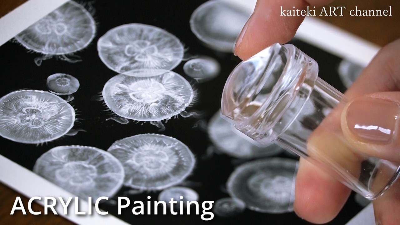セリアのぷにぷにネイルスタンパーでクラゲを大量発生させる… Trying Out a Silicon Silicone Stamp for Acrylic Painting, jellyfish